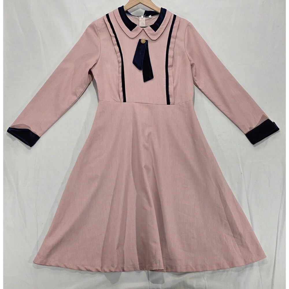 Jirai Kei Pink Ryousangata Dress Retro Peter Pan Collar Velvet Trim Dollcore
